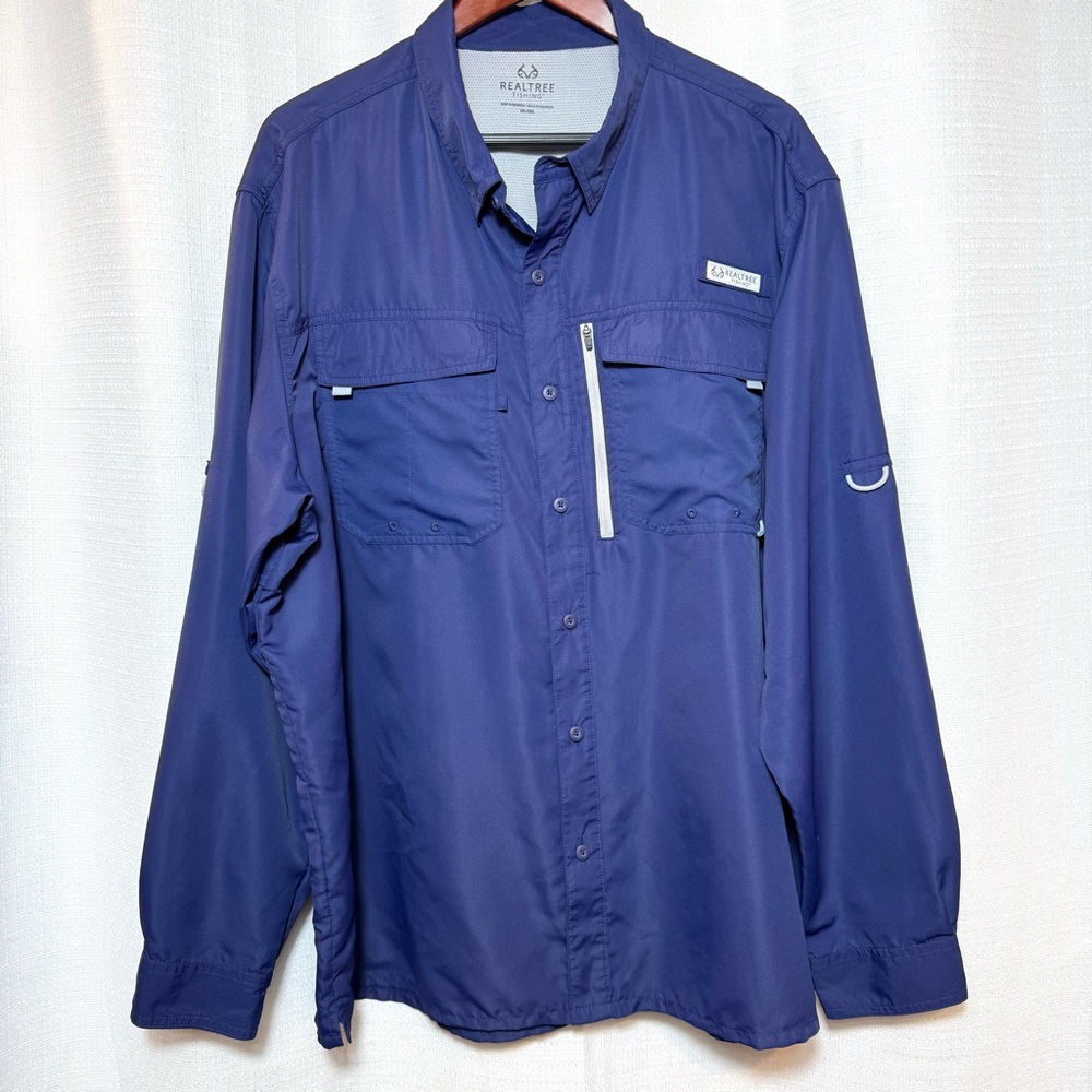 Realtree Fishing Shirt 2XL Blue Long Sleeve Vent UV Performance Outdoor